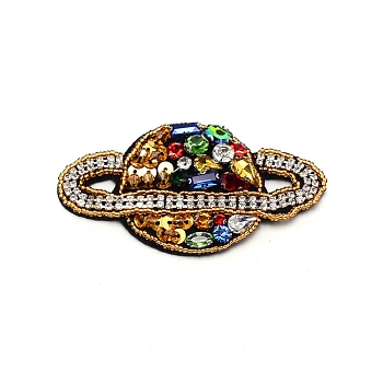 Computerized Embroidery Cloth Iron On/Sew On Patches, Costume Accessories, Appliques, with Paillette and Rhinestone, Planet, Colorful, 50x91x8mm