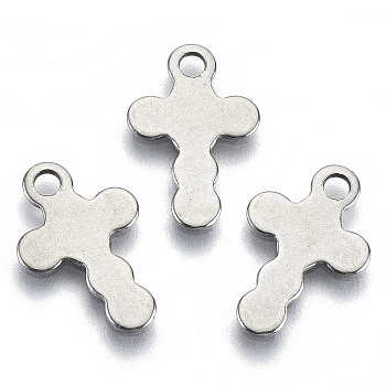 201 Stainless Steel Pendants, Laser Cut, Cross, Stainless Steel Color, 16x10x0.7mm, Hole: 1.8mm
