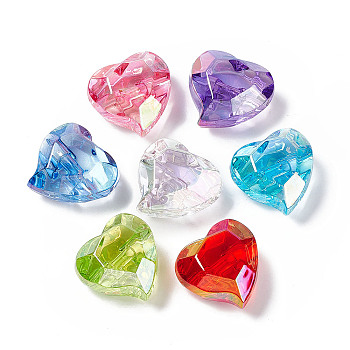 Transparent Acrylic European Beads, Large Hole Bead, Faceted Heart, Mixed Color, 22x23x12.5mm, Hole: 4.5mm
