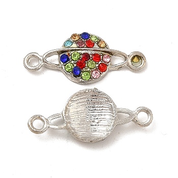Alloy Connector Charms with Colorful Rhinestone, Planet Links, Nickel, Platinum, 9.5x21.5x2.7mm, Hole: 1.8mm