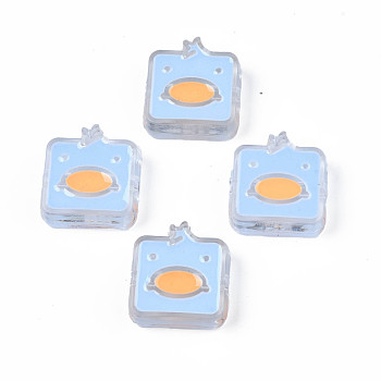 Transparent Acrylic Beads, with Enamel, Square with Duck, Light Sky Blue, 24x23x8mm, Hole: 3mm