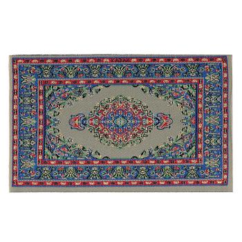 Silk Miniature Ethnic Style Carpets, Woven Turkish Rug, for Dollhouse Decoration, Rectangle, Royal Blue, 100x160x1mm