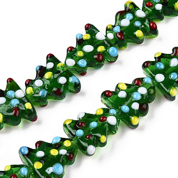 Handmade Bumpy Lampwork Beads Strands, Christmas Tree, Green, 16.5x14.5x7.5mm, Hole: 1.5mm, about 30pcs/strand, 17.87 inch(45.4cm)