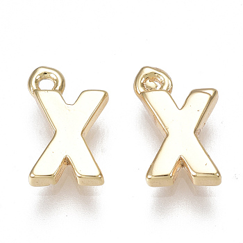 Brass Charms, Letter, Real 18K Gold Plated, Letter.X, 8.5x5.5x1.5mm, Hole: 0.8mm