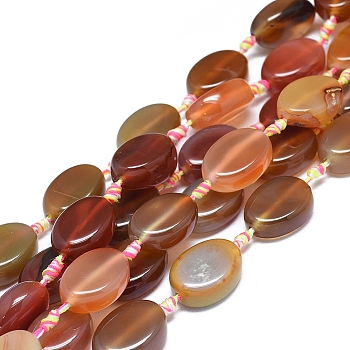 Natural Banded Agate/Striped Agate Beads Strands, Dyed & Heated, Oval, Peru, 23~26x16~19x5~10mm, Hole: 1.6mm, about 12~13pcs/Strand, 15.4 inch(39cm)