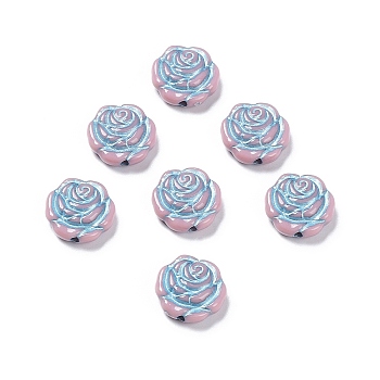 Opaque Acrylic Beads, Metal Enlaced, Rose, Flamingo, 13.5x14x4.5~5mm, Hole: 1.6mm, about 950pcs/500g
