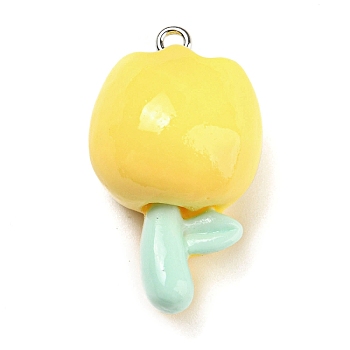 Opaque Resin Pendants, Flower Charms, with Platinum Tone Iron Loops, Gold, 31x18x15mm, Hole: 1.6mm