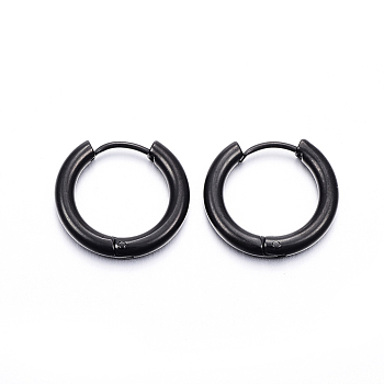 304 Stainless Steel Huggie Hoop Earrings, Hypoallergenic Earrings, with 316 Surgical Stainless Steel Pin, Electrophoresis Black, 9 Gauge, 17x18x3mm, Pin: 1mm, Inner Diameter: 12mm
