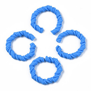 Polymer Clay Twist Rope Open Ring, for DIY Jewelry Making, Dodger Blue, 41~43x37~40x6.5~7.5mm