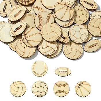 50 Pcs Unfinished Blank Wooden Slices for Painting Arts, Pyrography, Home Decoration, Cornsilk, Rugby, 24.5x14.5~24.5x2.5mm