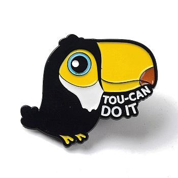 Bird Enamel Pins, Black Alloy Badge for Backpack Clothes, Word Tou-Can Do It, Black, 26x30x1.8mm