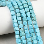 Natural Magnesite Beads Strands, Dyed & Heated, Cube, Turquoise, 5~7.5x5~5.5x5~5.5mm, Hole: 1mm, about 71pcs/strand, 15.67''(39.8cm)(G-Z143-C01-01)