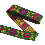 Ethnic Style Floral Pattern Embroidery Polyester Ribbons, Jacquard Ribbon, Garment Accessories, Green, 1-3/8 inch(33.5mm), about 7.66 Yards(7m)/Bundle(OCOR-WH0104-04B)