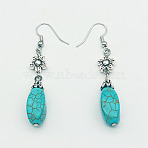 Teardrop Synthetic Turquoise & Alloy Dangle Earrings, Turquoise, show in picture1(WG2299-1)