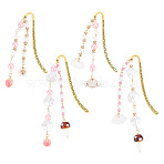 Alloy Hook Bookmarks, Acrylic Beaded & Alloy Enamel Pendant Bookmarks, Mixed Shapes, Golden, 158~205mm, 4pcs/set(AJEW-FI00003)