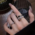 2Pcs Alloy Rhinestone Open Cuff Rings for Women, Platinum, Inner Diameter: 17mm(FS-WG28DEF-03)