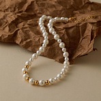 Vintage Shell Pearl Round Beaded Collar Necklaces for Women, Real 18K Gold Plated, White, 17.17 inch(43.6cm)(CD1286)