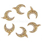 6Pcs Brass Clear Cubic Zirconia  Pendants, with Jump Ring, Long-Lasting Plated, Moon, Real 18K Gold Plated, 14.5x14x2.5mm, Hole: 3mm(KK-SZ0004-63)