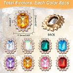 64Pcs 8 Colors Rectangle Octagon Sew on Rhinestone, Transparent Glass Rhinestone Multi-Strand Links, with Light Gold Tone Zinc Alloy Settings, Faceted, Mixed Color, 21x17.5x5mm, 8pcs/color(RGLA-AR0001-04)