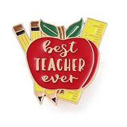 Teacher's Day Theme Rack Plating Light Gold Alloy Brooches, Enamel Pins, Pencil, 26x28x1.5mm(JEWB-Z016-01KCG-24)