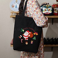 DIY Christmas Santa Claus Pattern Black Canvas Tote Bag Embroidery Kit, including Embroidery Needles & Thread, Cotton Fabric, Plastic Embroidery Hoop, Colorful, 390x340x100mm(PW23050614784)