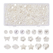 500Pcs 10 Style ABS Plastic Imitation Pearl Beads, Pumpkin & Flower & Cube, Antique White, 6~12x6~12x3~8mm, Hole: 1.4~2.3mm, 50pcs/style(KY-BY0001-02)