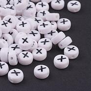 Acrylic Beads, with Horizontal Hole, Letter, Flat Round, Letter.X, 7x4mm, Hole: 1mm, about 3500pcs/500g(PL37C9070-X)
