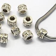 Alloy European Beads, Large Hole Beads, Column, Antique Silver, 9.5x6.5mm, Hole: 4.5mm(PALLOY-S079-118AS)