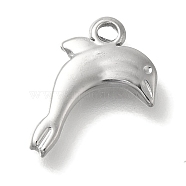 Ocean Theme Anti-Tarnish 304 Stainless Steel Pendants, Stainless Steel Color, Dolphin, 15x10x2.5mm, Hole: 1.4mm(STAS-Z092-06P-04)