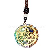 Orgonite Chakra Natural & Synthetic Mixed Stone Pendant Necklaces, Nylon Thread Necklace for Women, Flat Round, Star, 25.59 inch(65cm)(PZ4674-12)