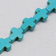 1 Strand Synthetic Turquoise Cross Beads Strands, Dyed, Sky Blue, 10x8x3mm, Hole: 1mm, about 38pcs/strand, 15 inch(X-TURQ-G112-8x10mm-01)