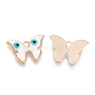 Rack Plating Alloy Resin Pendants, Evil Eye Butterfly Charms, with Enamel, Light Gold, Cadmium Free & Nickel Free & Lead Free, White, 18x25x3.5mm, Hole: 2.5mm(RESI-T045-32)