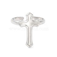 304 Stainless Steel Cross Open Cuff Ring for Women, Stainless Steel Color, Inner Diameter: 18mm(RJEW-K245-32P)