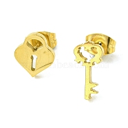 Thanksgiving Day Theme 304 Stainless Steel Stud Earrings, Key, 9.5~12x6~8mm(EJEW-B041-01G-06)