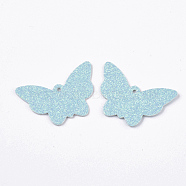 PU Leather Pendants, with Double Sided Glitter Powder, Butterfly, Dark Turquoise, 32.5x48x1.5~2mm, Hole: 2.5mm(X-FIND-R072-09-B05)