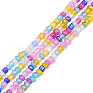 Transparent Glass Beads Strands, Rainbow Plated, Flat Round, Mixed Color, 3.5~4.5x1.5~5mm, Hole: 1mm, about 139~144pcs/strand, 15.94 inch(40.5cm)(GLAA-N047-03)