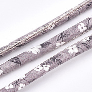 Printed PU Leather Cords, Flower Pattern, Old Rose, 5~6mm, about 5.46 yards(5m)/roll(LC-S019-08E)