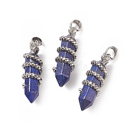 Natural Lapis Lazuli Double Terminal Pointed Pendants, Faceted Bullet Charms with Antique Silver Tone Alloy Dragon Wrapped, 47x14.5x15mm, Hole: 7.5x6.5mm(G-C051-02F)