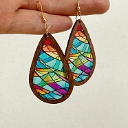 Acrylic Teardrop Dangle Earrings, Fan, 82mm(PW-WG3975F-06)