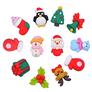 22Pcs 11 Style Resin Cabochons, Christmas Theme, Santa Claus & Christmas Tree & Snowman & Jingle Bell & Gift & Bear & Elk & Flower & Stocking & Penguin & Glove, Red, 25x15mm(RESI-CJ0001-162)