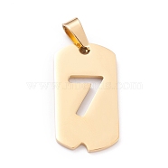 PVD Vacuum Plating 304 Stainless Steel Pendants, Rectangle with Number, Golden, Num.7, 27.5x14.5x1.5mm, Hole: 7.5x3mm(STAS-H144-02G-7)