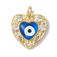 Brass Micro Pave Clear Cubic Zirconia Pendants, with Resin and Jump Rings, Lead Free & Cadmium Free, Heart with Eye, Real 18K Gold Plated, Royal Blue, 21x19.5x4.5mm, Hole: 4mm(KK-I692-03G-06)