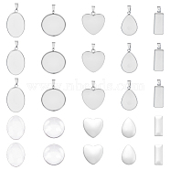 DIY Blank Pendant Making Kit, Including 304 Stainless Steel Pendant Cabochon Settings, Glass Cabochons, Heart & Oval & Teardrop & Rectangle, Stainless Steel Color, 40Pcs/box(DIY-UN0005-54)