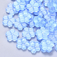 Transparent Single Face Spray Painted Glass Beads, Flower, Light Sky Blue, 11.5x12x2.5mm, Hole: 1mm(GLAA-S190-006B-01)