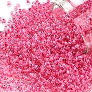 TOHO Round Seed Beads, Japanese Seed Beads, (1082) Inside Color Crystal/Hot Pink Lined, 11/0, 2.2mm, Hole: 0.8mm, about 5555pcs/50g(SEED-XTR11-1082)