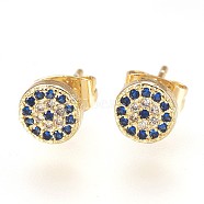 Brass Ear Studs, with Cubic Zirconia, Lead Free & Cadmium Free & Nickel Free, Flat Round, Colorful, Golden, 6x2mm, Pin: 0.8mm(EJEW-P157-02G-NR)