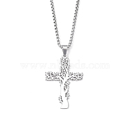 201 Stainless Steel Pendant Necklaces for Man, Cross, Stainless Steel Color, 23.50 inch(59.7cm), Cross: 42x28x1.3mm(NJEW-Q336-03A-P)