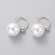 Brass Cuff Earrings, with Acrylic Imitation Pearl Beads, Round, Cadmium Free & Lead Free, Platinum, White, 16mm(EJEW-H120-06G)