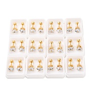 Heart Glass Ear Fake Plugs, 304 Stainless Steel Piercing Stud Screw Earrings for Women, Golden, Clear, 6x6mm, Pin: 1mm(EJEW-H105-25G-D)