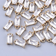 Transparent Glass Charms, with Brass Findings, Faceted, Rectangle, Light Gold, Clear, 8.5x4x3mm, Hole: 1mm(GLAA-T007-13H)